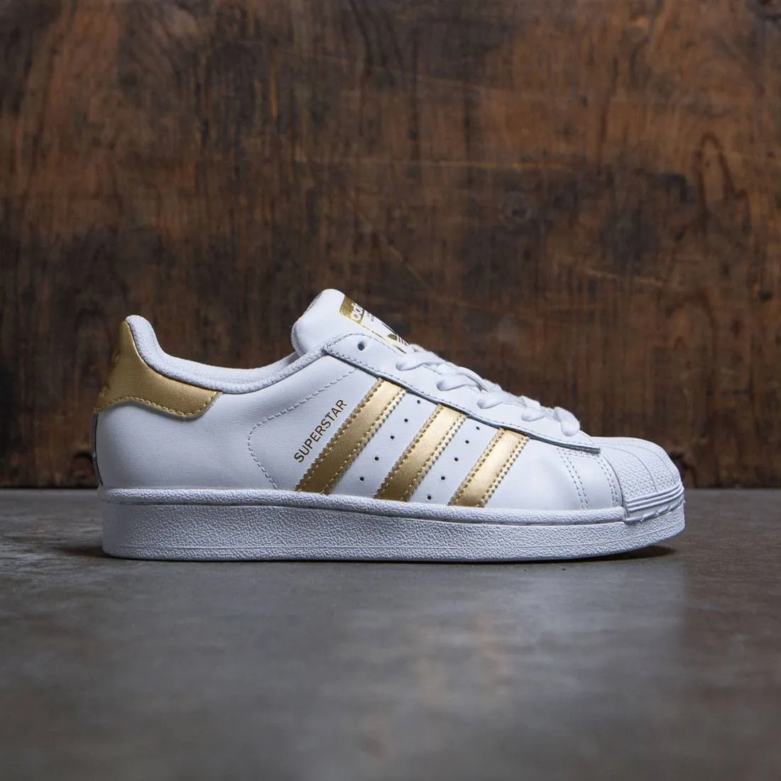 Adidas Big Kids Superstar (white / metallic gold / blue)