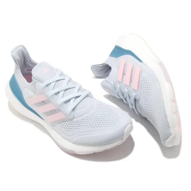 adidas Ultraboost 21 W Grey Pink Blue Women Jogging Runn...