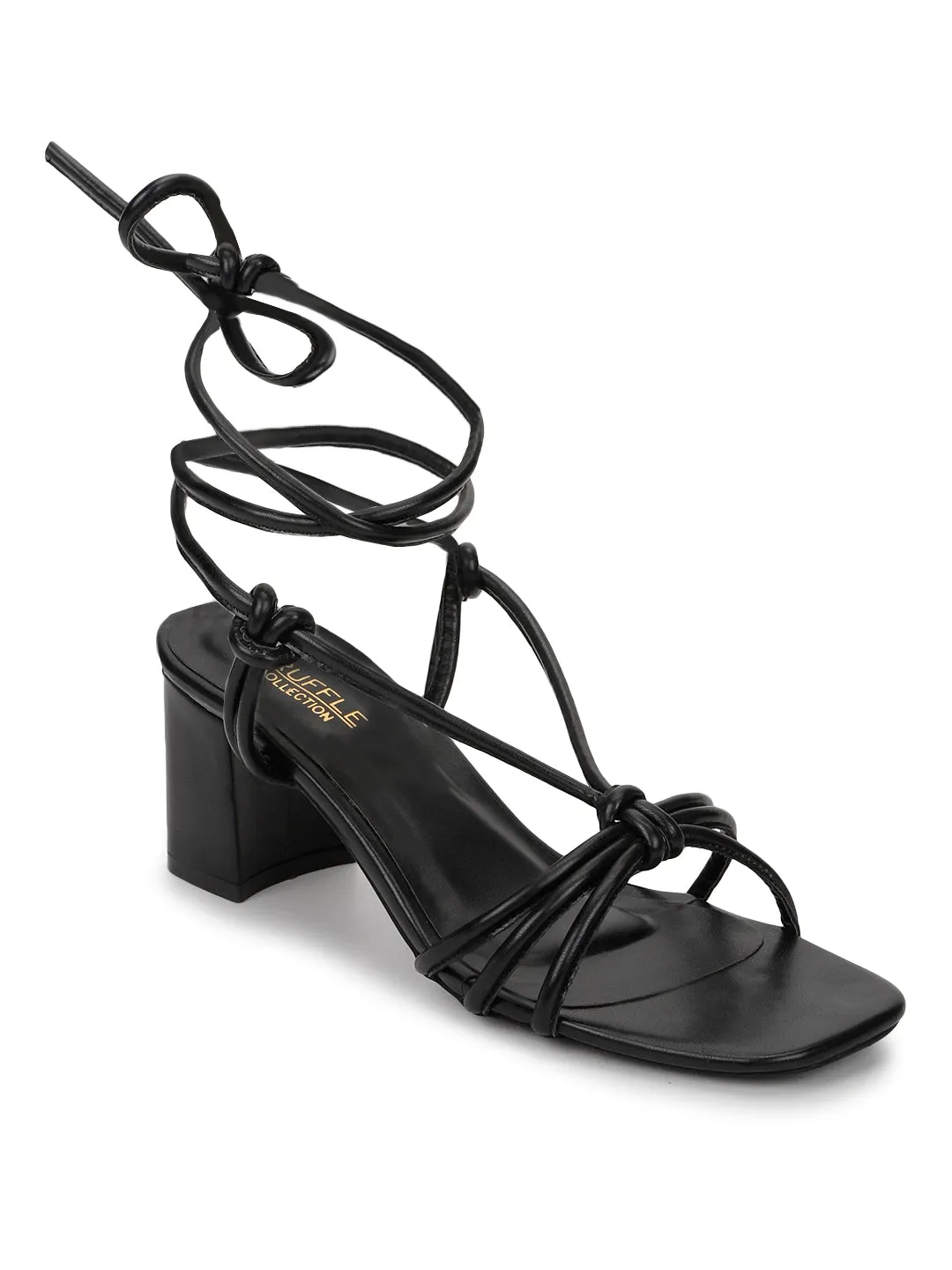 Black PU Lace-Up Block Sandals (TC-SLC-CR023-BLK)