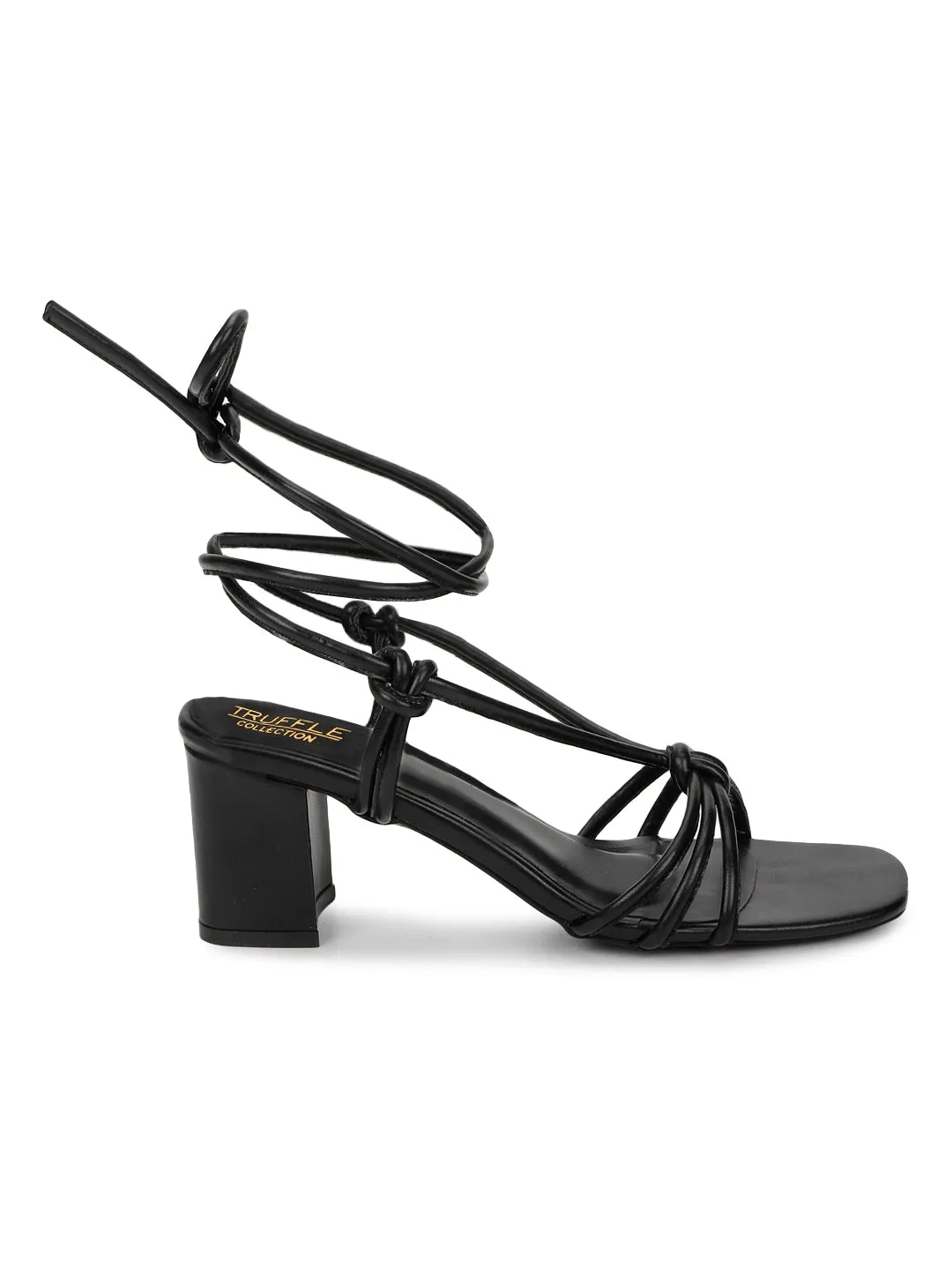 Black PU Lace-Up Block Sandals (TC-SLC-CR023-BLK)