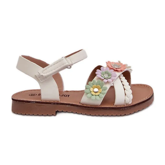 Children's sandals with Velcro fastening and flowers, white Nestalee