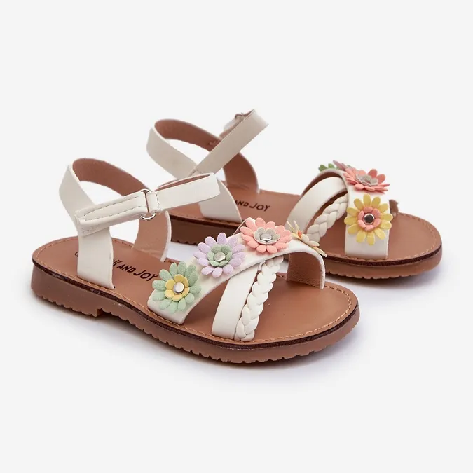 Children's sandals with Velcro fastening and flowers, white Nestalee