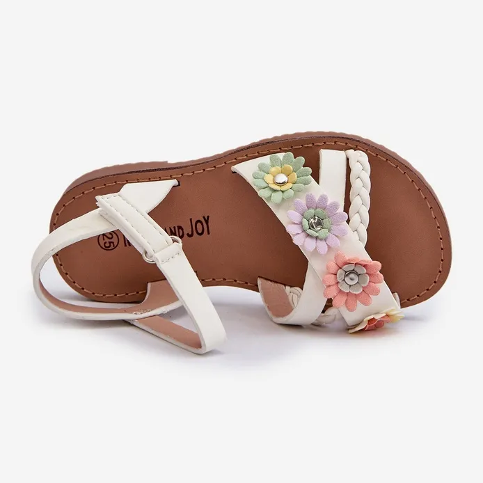 Children's sandals with Velcro fastening and flowers, white Nestalee