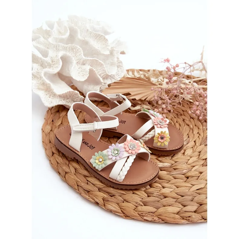 Children's sandals with Velcro fastening and flowers, white Nestalee