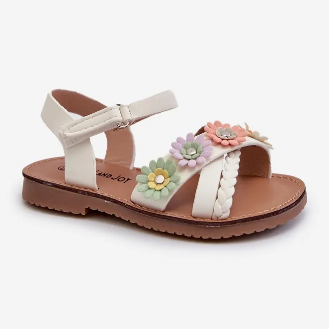 Children's sandals with Velcro fastening and flowers, white Nestalee