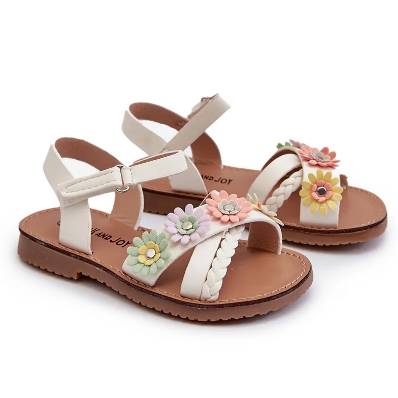 Children's sandals with Velcro fastening and flowers, white Nestalee