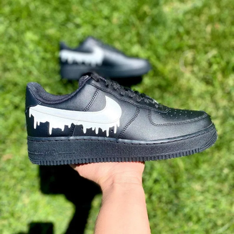 Custom Black and White Nike Drip Air Force Ones