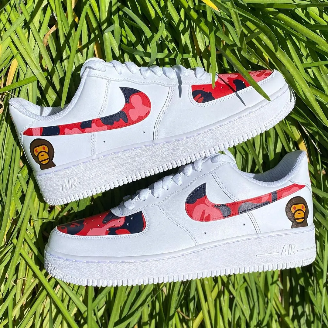 Custom Nike Air Force 1 Bape Red