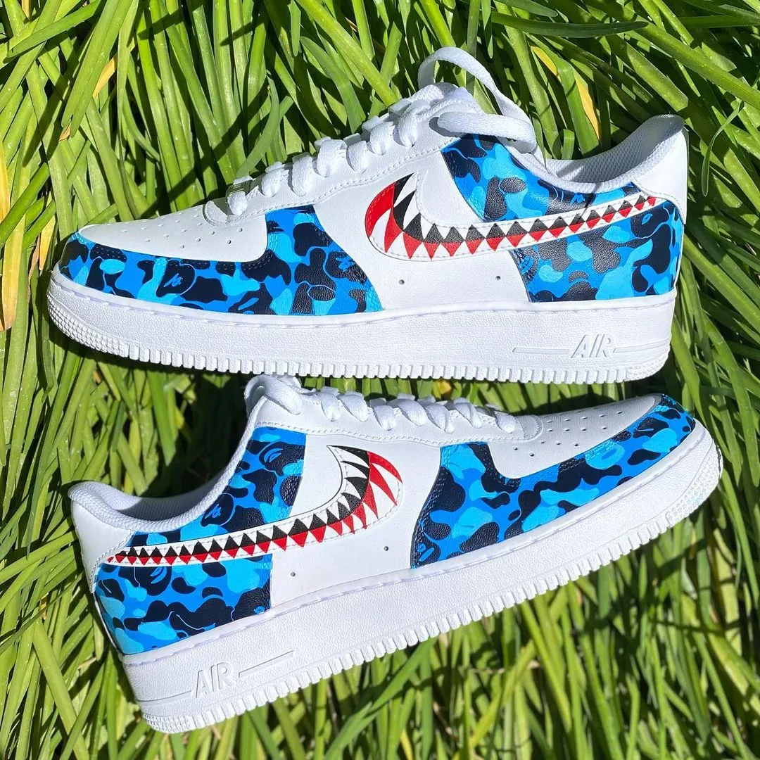 Custom Nike Air Force 1 Clean camo Bape Blue