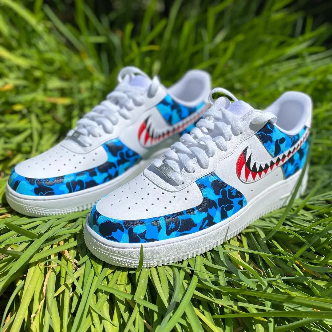 Custom Nike Air Force 1 Clean camo Bape Blue