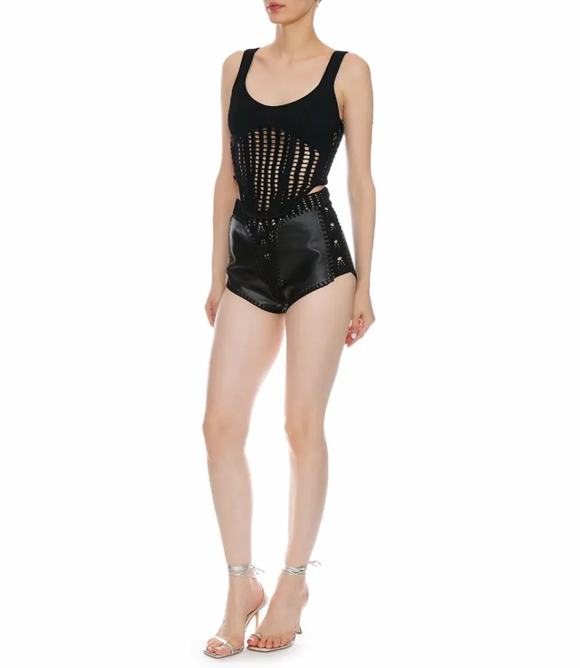 DION LEELEATHER CROCHET SHORT