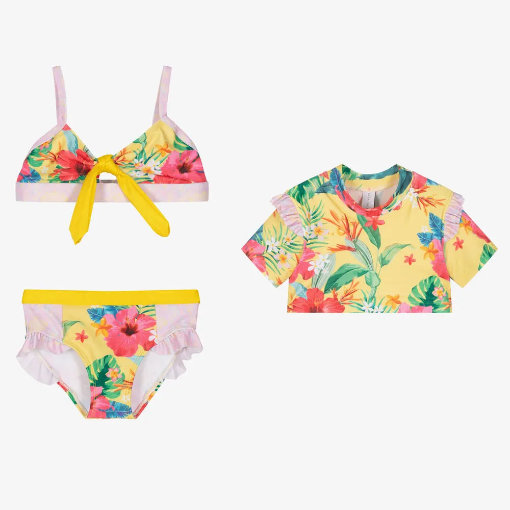 Girls Yellow Floral Bikini Set (UPF 50+)