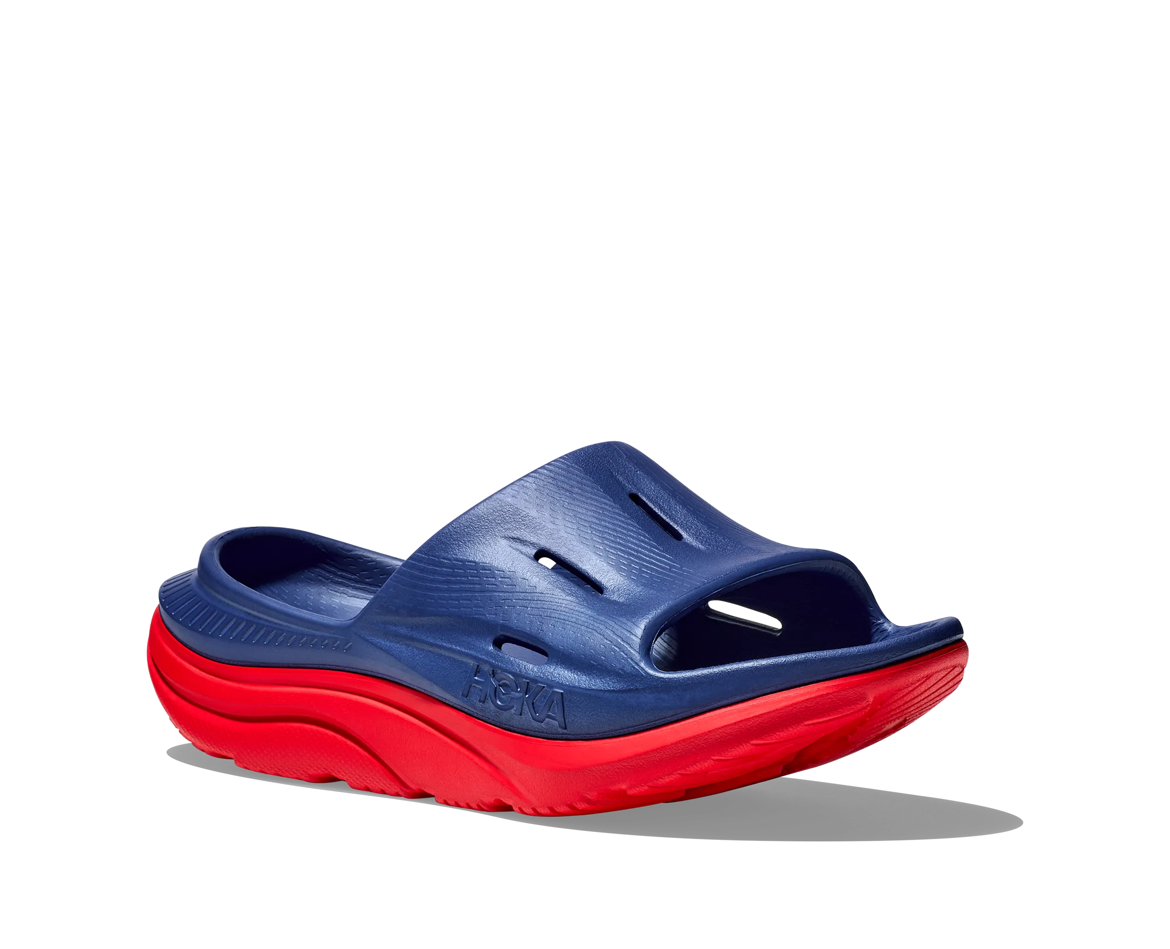 Hoka All Gender/Unisex Ora Recovery Slide 3 Color: Bellwether Blue/Red Alert