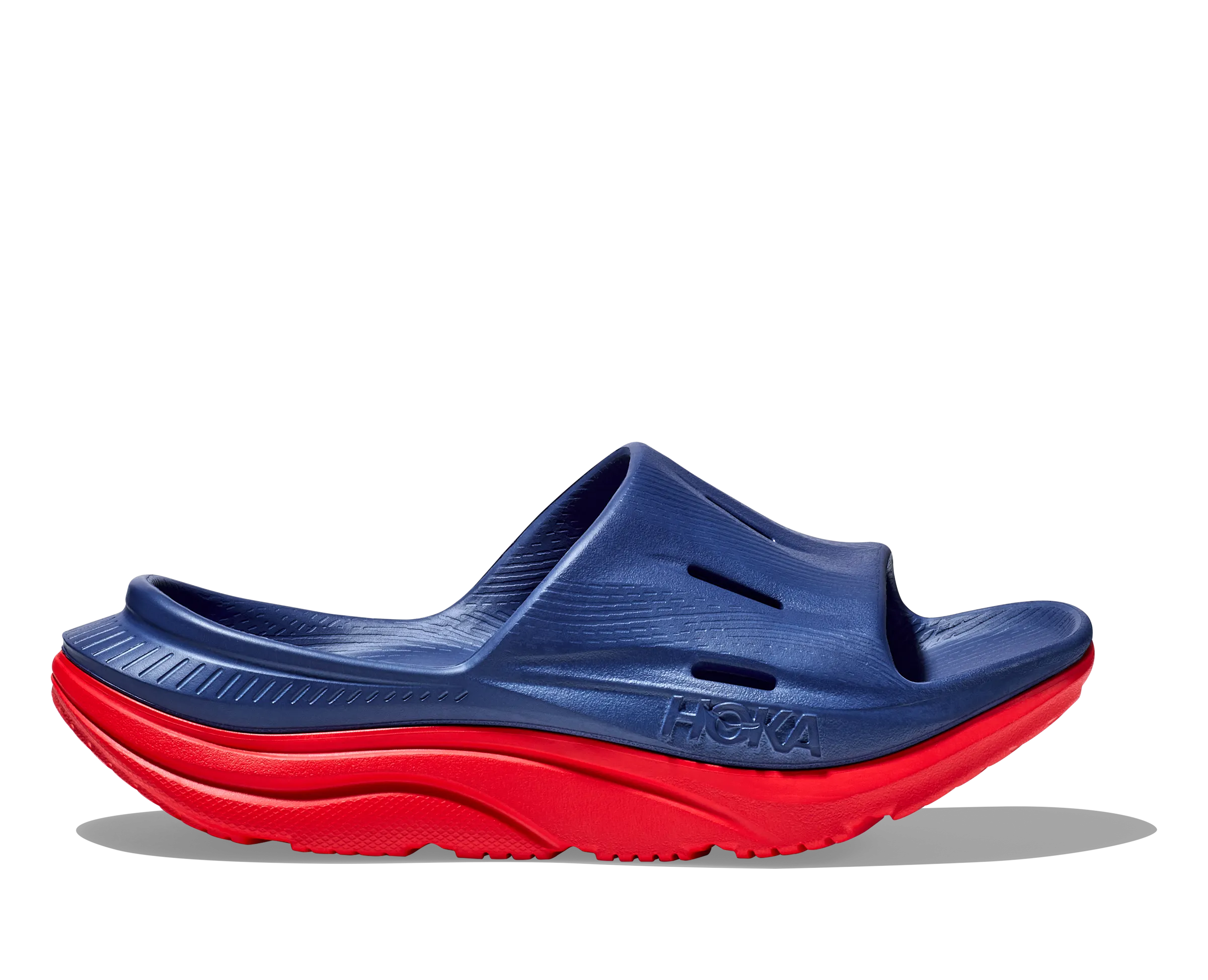 Hoka All Gender/Unisex Ora Recovery Slide 3 Color: Bellwether Blue/Red Alert