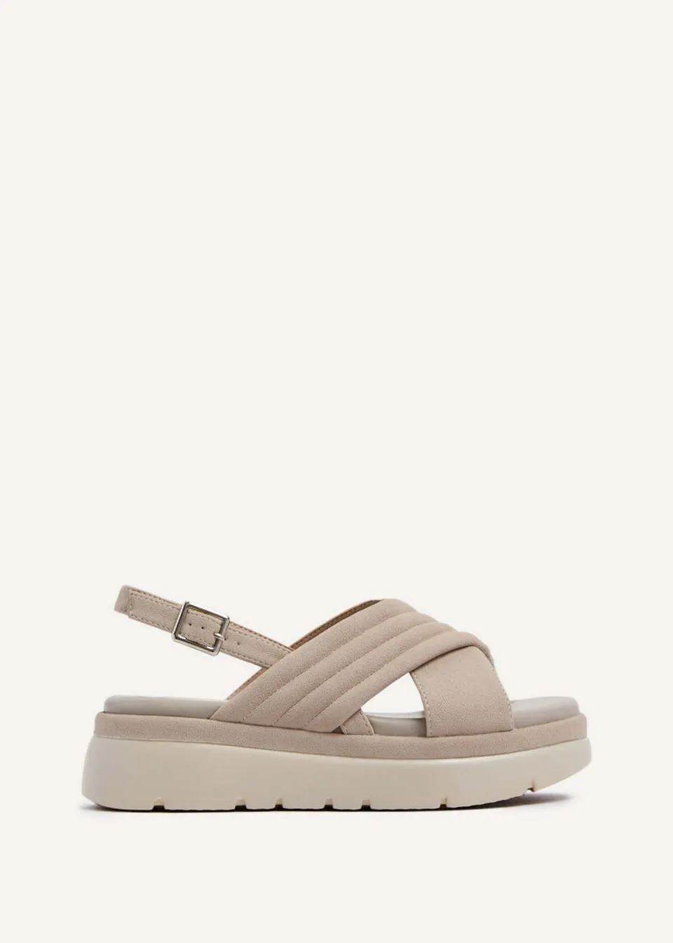 Linzi Shae Stone Faux Nubuck Padded Crossover Flatform Sandals