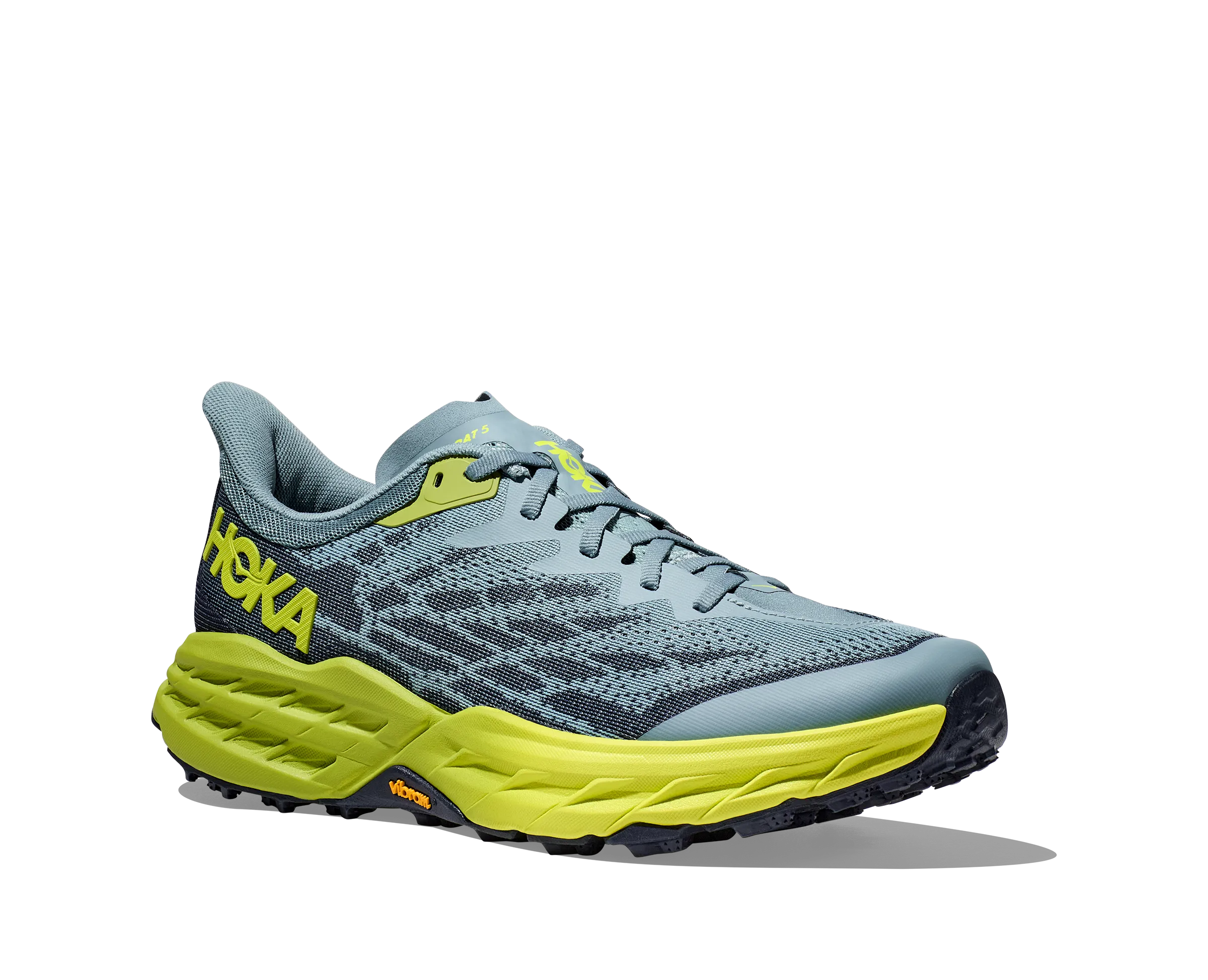 Men's Hoka Speedgoat 5 Color: Stone Blue/Dark Citron (WIDE WIDTH)