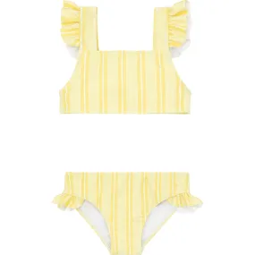 Minnow Pineapple Stripe Ruffle Tie Back Bikini