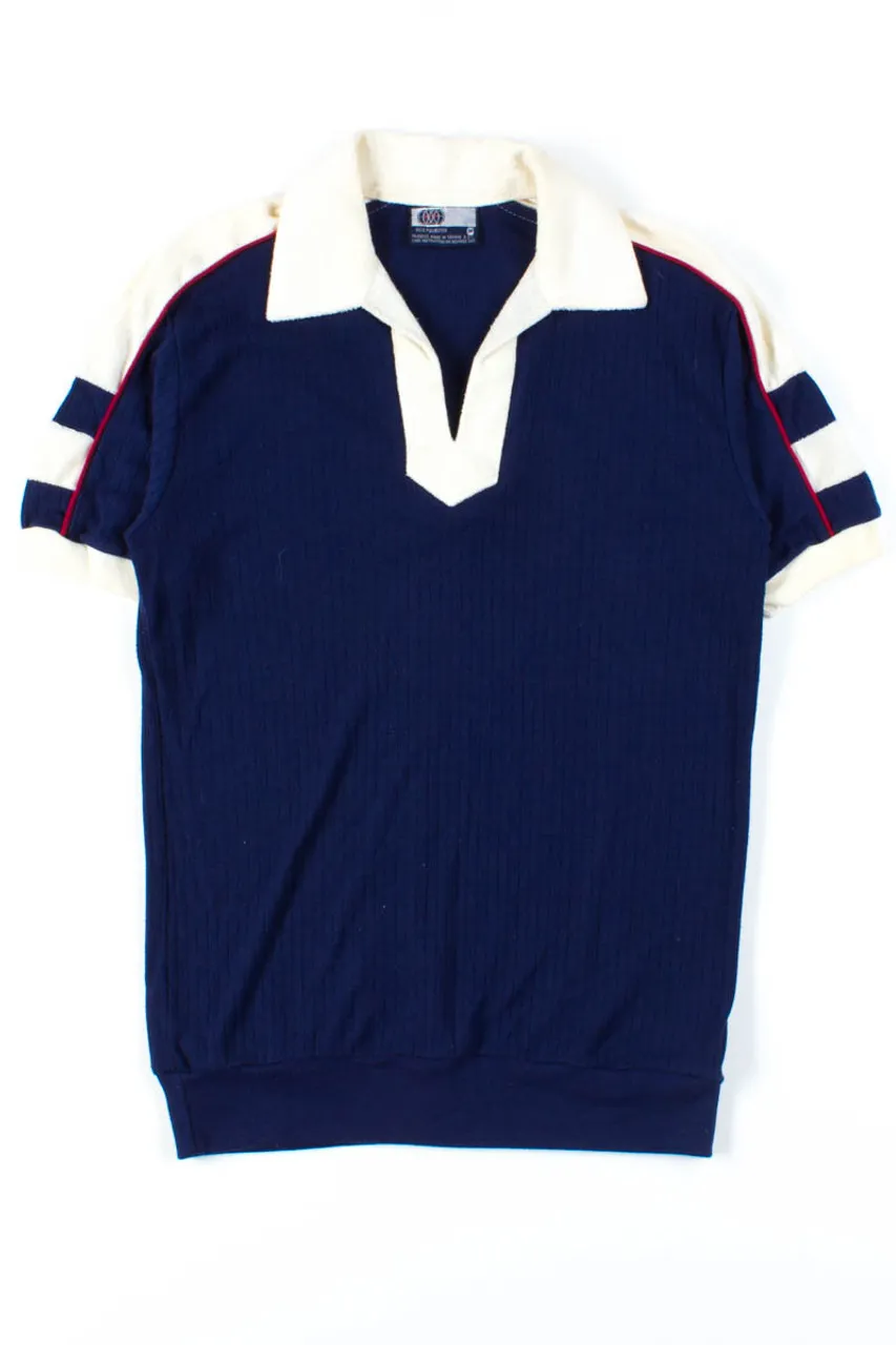 Navy Terrycloth V-Neck Polo Tee