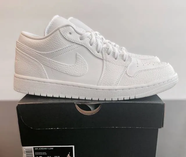 Nike air jordan 1 low 8-13 triple white tumbled leather 553558-130