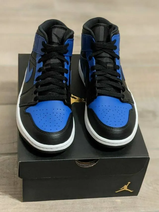 Nike air jordan 1 mid 4-14 black hyper royal white 554724-077