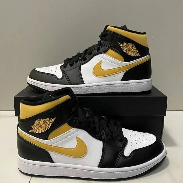 Nike air jordan 1 retro mid pollen 4-14 white black 554724-177