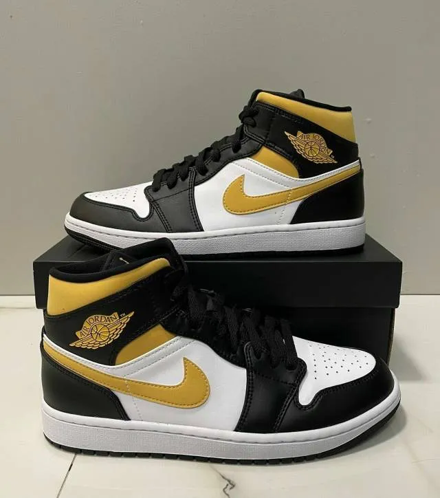 Nike air jordan 1 retro mid pollen 4-14 white black 554724-177