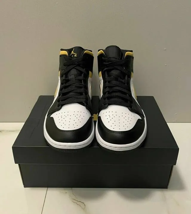 Nike air jordan 1 retro mid pollen 4-14 white black 554724-177