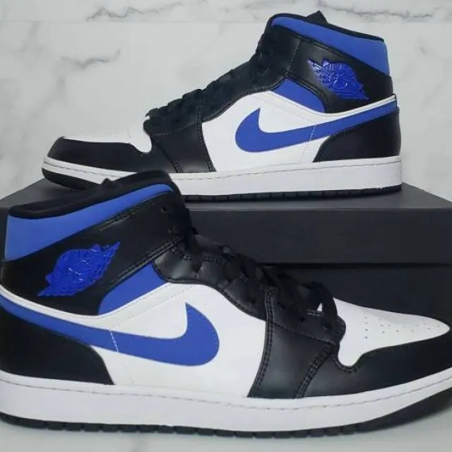 Nike air jordan 1 retro mid racer blue 3.5-7y white black 554724-140