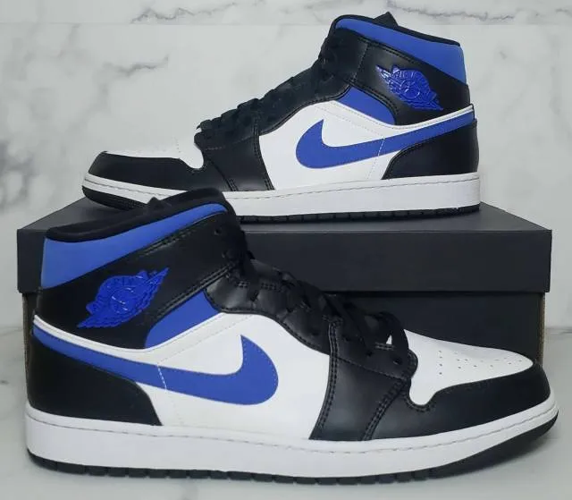 Nike air jordan 1 retro mid racer blue 3.5-7y white black 554724-140