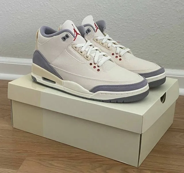 Nike air jordan 3 retro muslin 8-14 university red cement grey sail dh7139-100