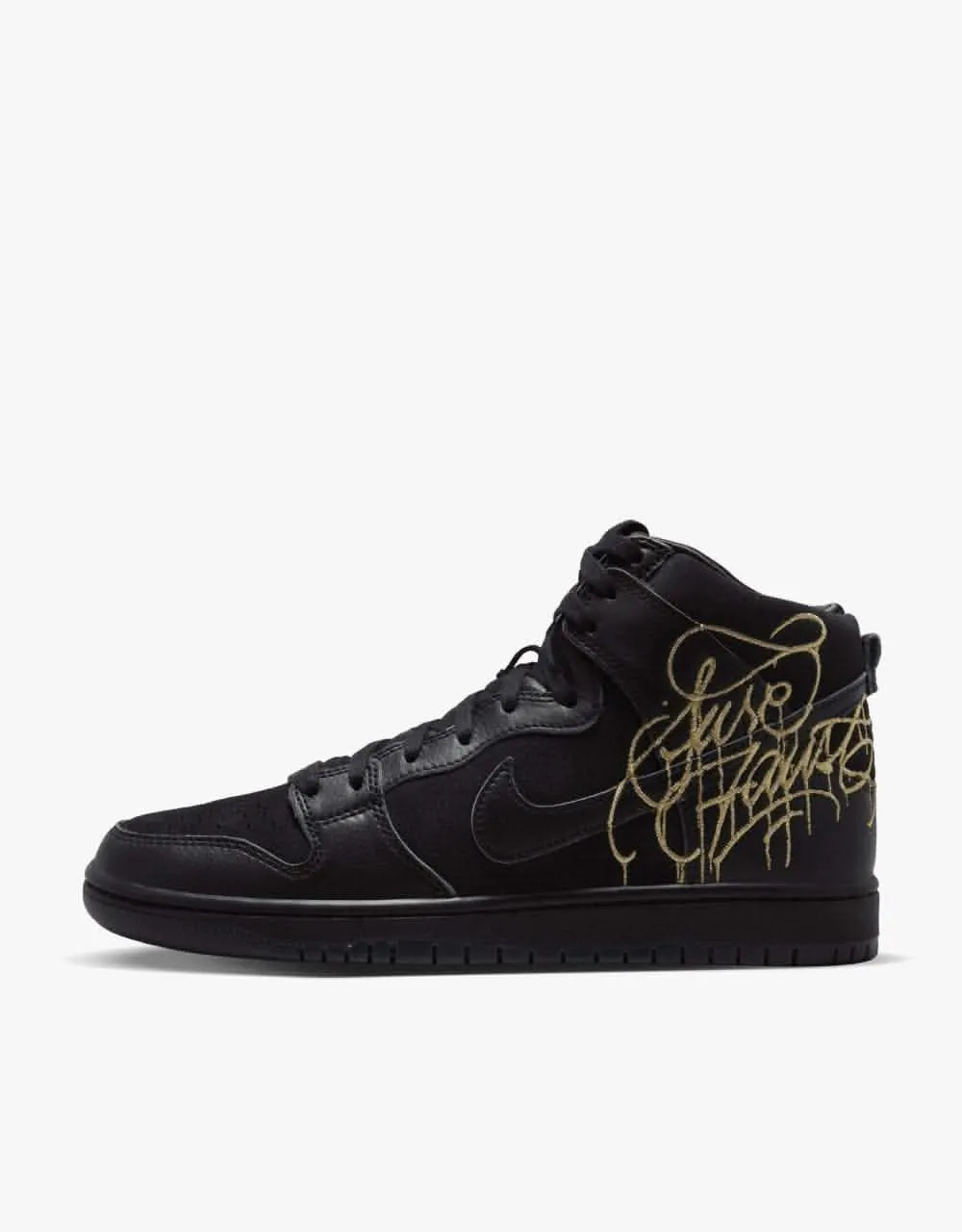 Nike SB 'Faust' Dunk High Pro QS Skate Shoes - Black/Black-Metallic Gold