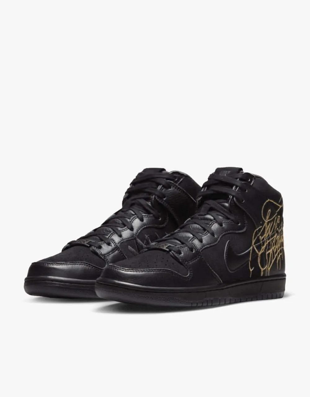 Nike SB 'Faust' Dunk High Pro QS Skate Shoes - Black/Black-Metallic Gold