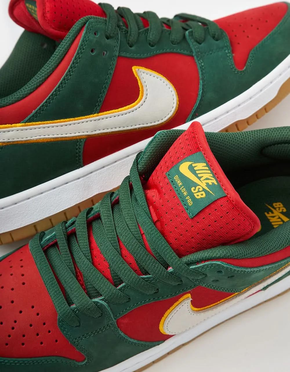 Nike SB 'Seattle SuperSonics' Dunk Low Pro Premium Skate Shoes - Fir/White-University Gold-Fire Red