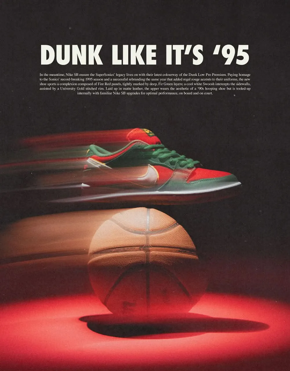 Nike SB 'Seattle SuperSonics' Dunk Low Pro Premium Skate Shoes - Fir/White-University Gold-Fire Red