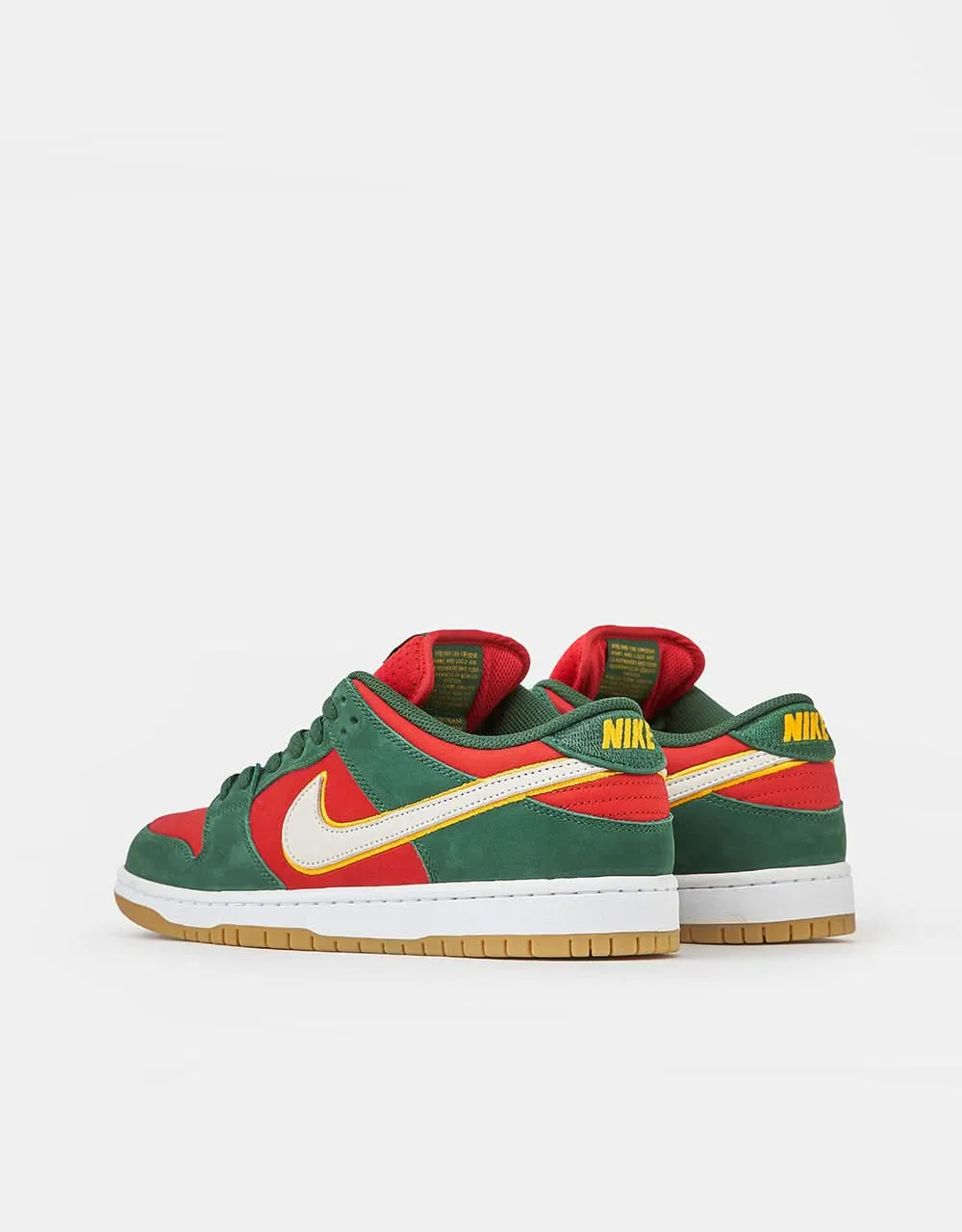 Nike SB 'Seattle SuperSonics' Dunk Low Pro Premium Skate Shoes - Fir/White-University Gold-Fire Red