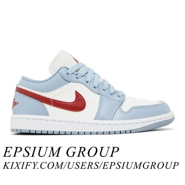 Nike women's air jordan 1 low (blue whisper dune red/ sail/ blue grey/ white/ dune red) sizes 5-12 dc0774-164