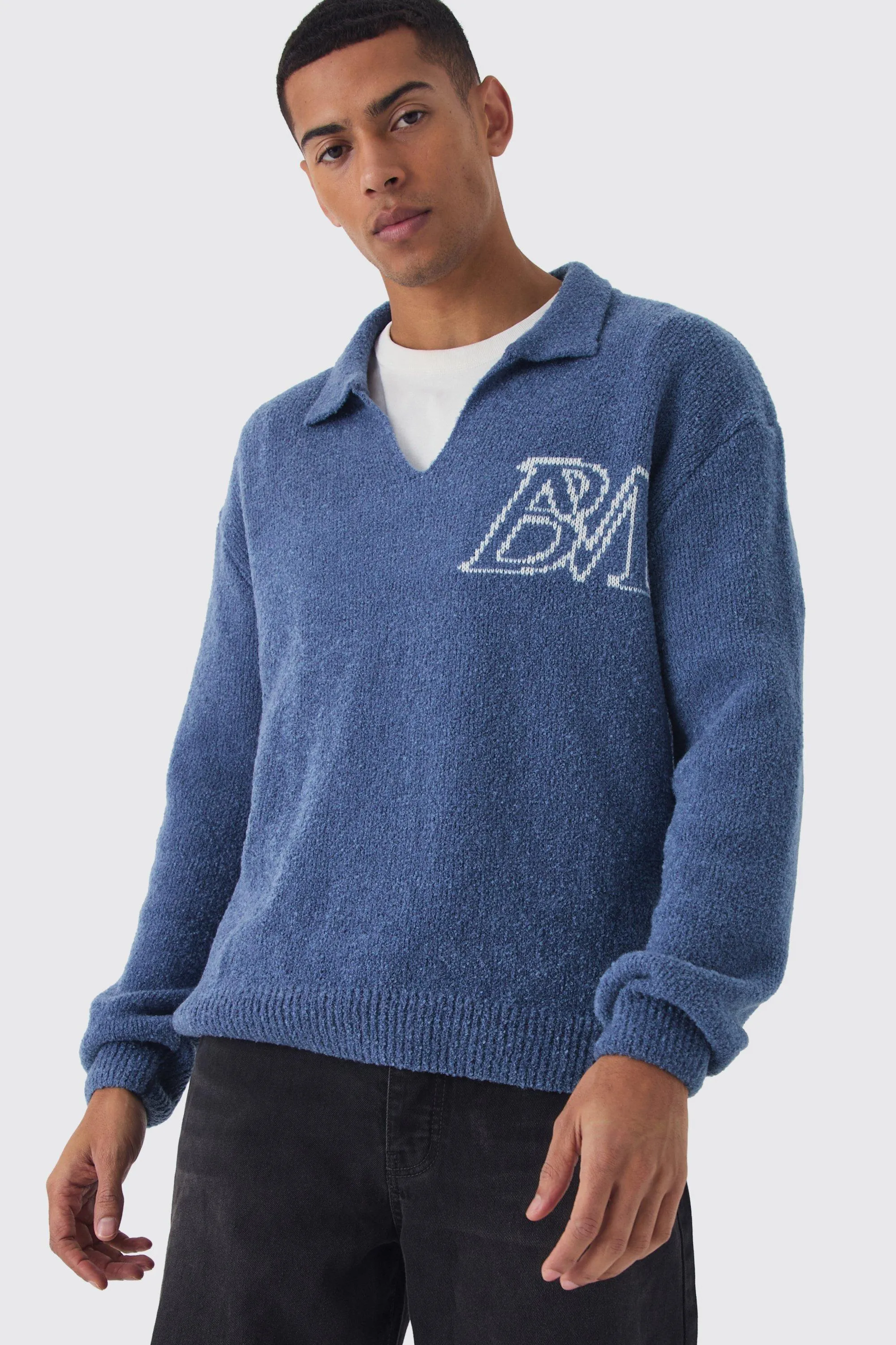 Oversized BM Boucle Knitted Polo Jumper