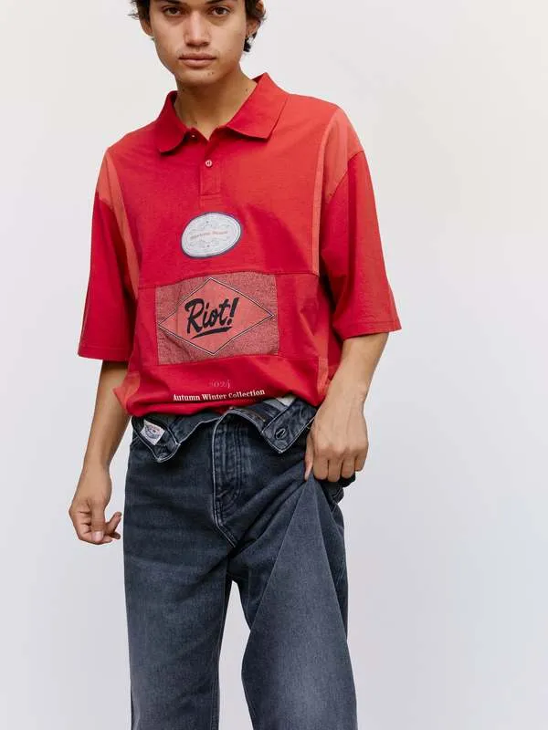 Oversized Panelled Polo - Burgundy Flyer/Red