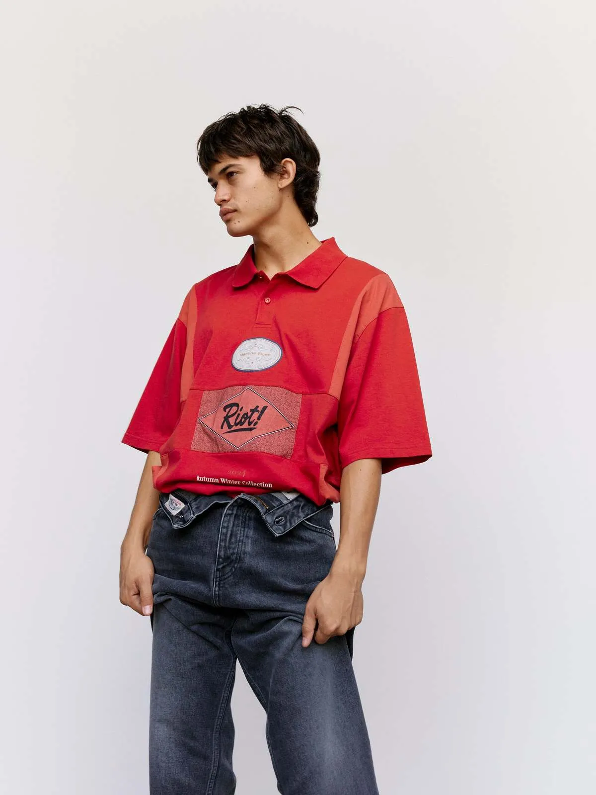 Oversized Panelled Polo - Burgundy Flyer/Red