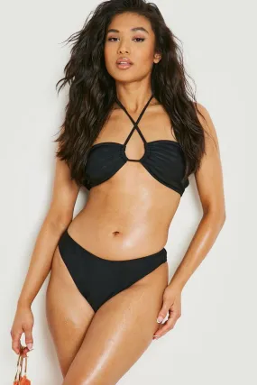 Petite Ruched Halter Tie Waist Thong Bikini