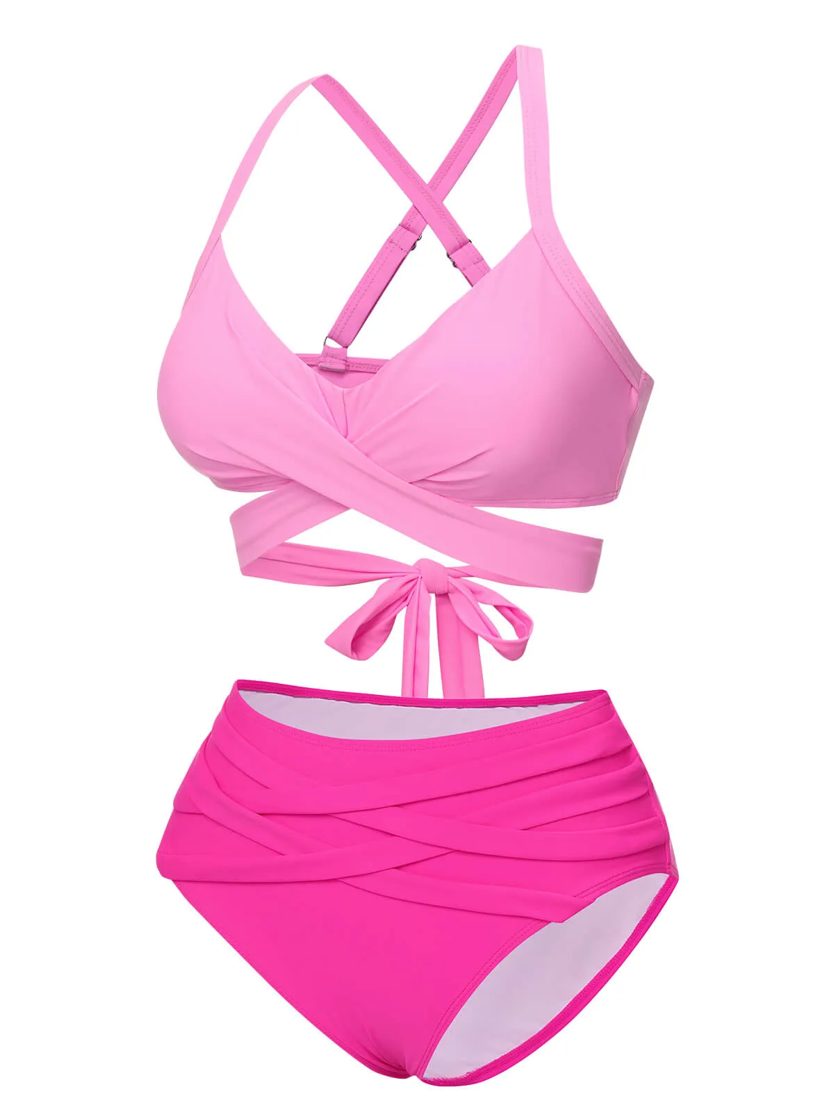 Pink 1960s Solid Strap Bandage Bikini Set