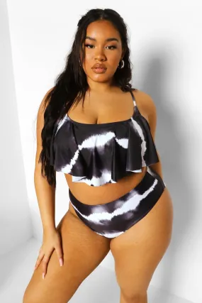 Plus Tie Dye Frill High Waist Bikini