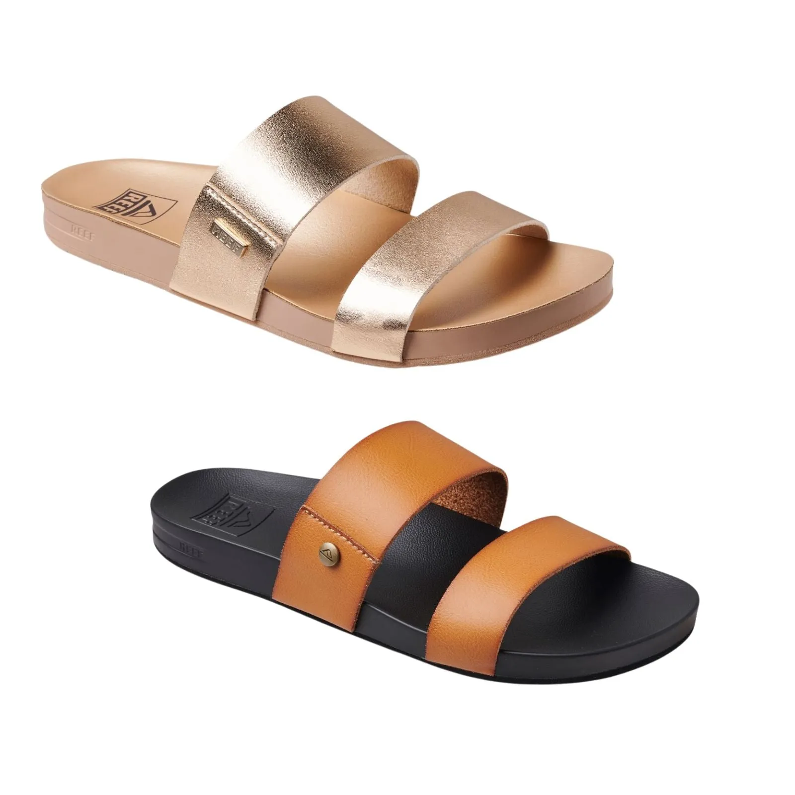 Reef Womens Cushion Vista Vegan Leather Sandals - Cognac Black