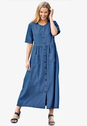 Short-Sleeve Denim Dress