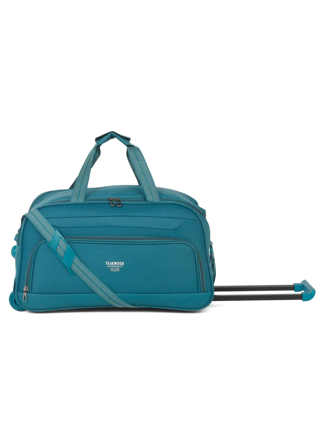 Teal Printed Medium Duffle Trolley Bag