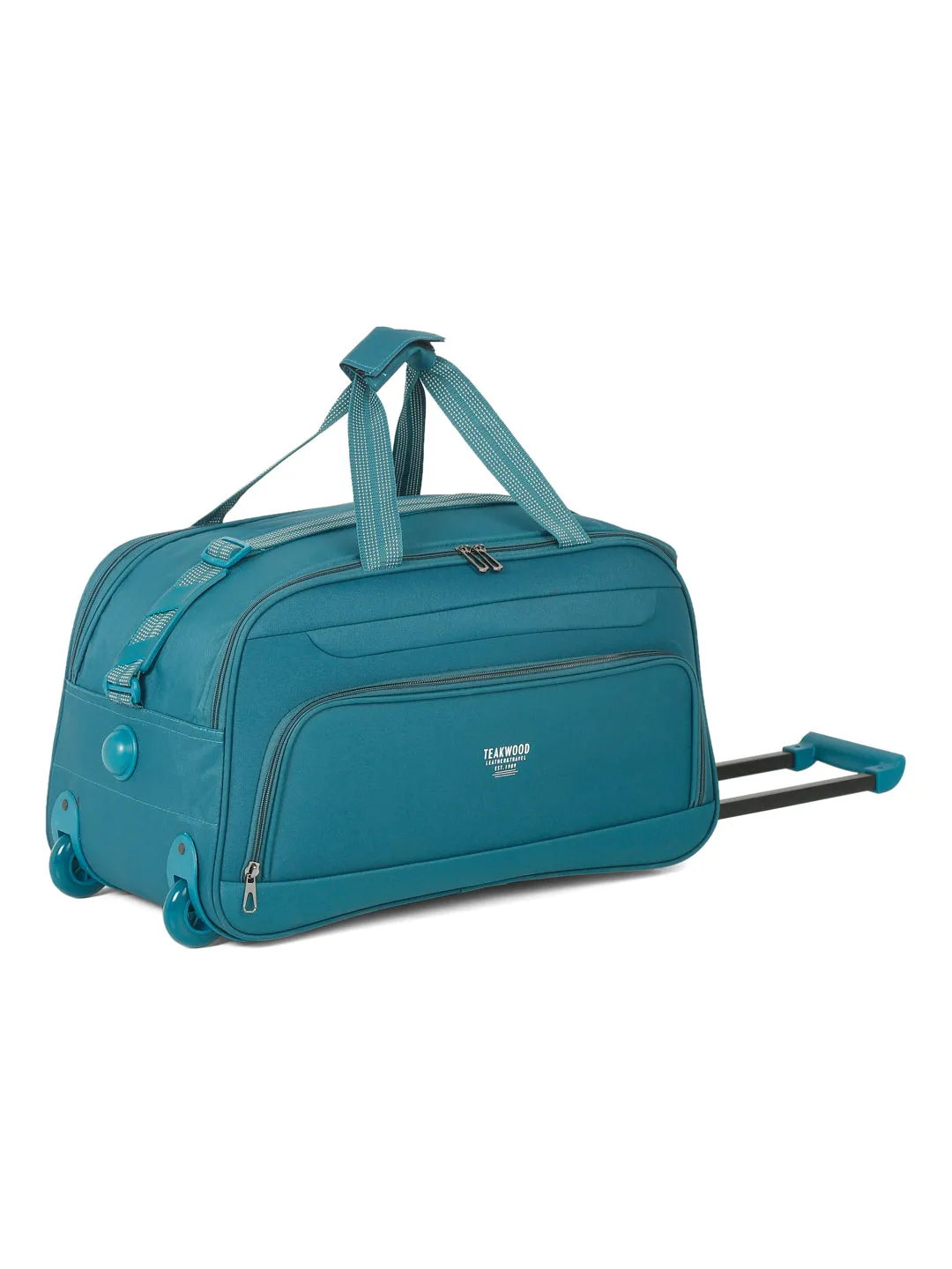 Teal Printed Medium Duffle Trolley Bag