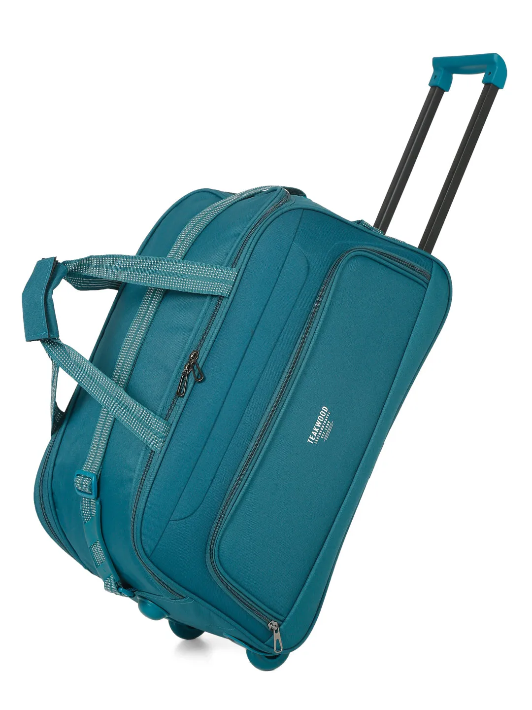 Teal Printed Medium Duffle Trolley Bag