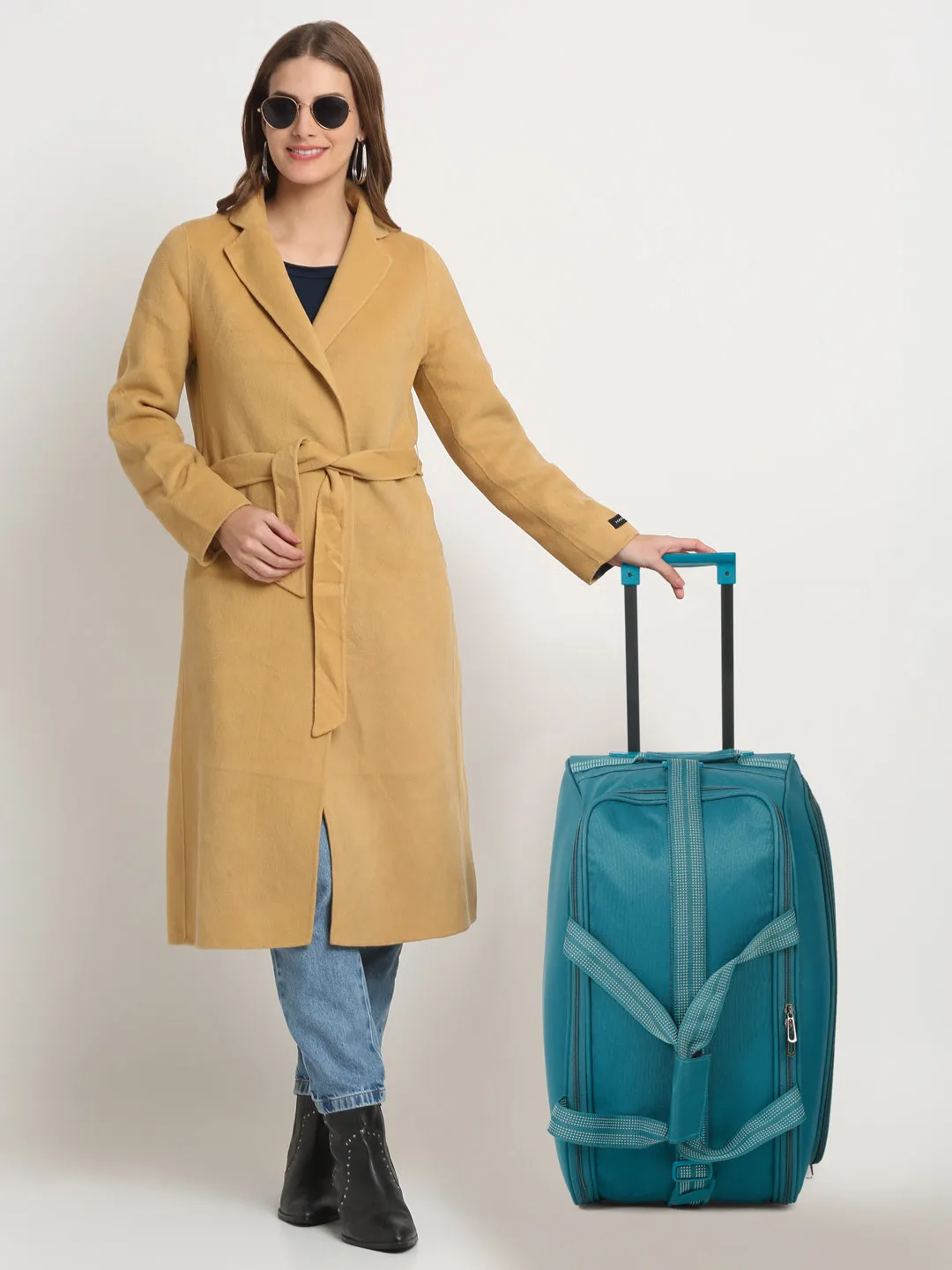 Teal Printed Medium Duffle Trolley Bag