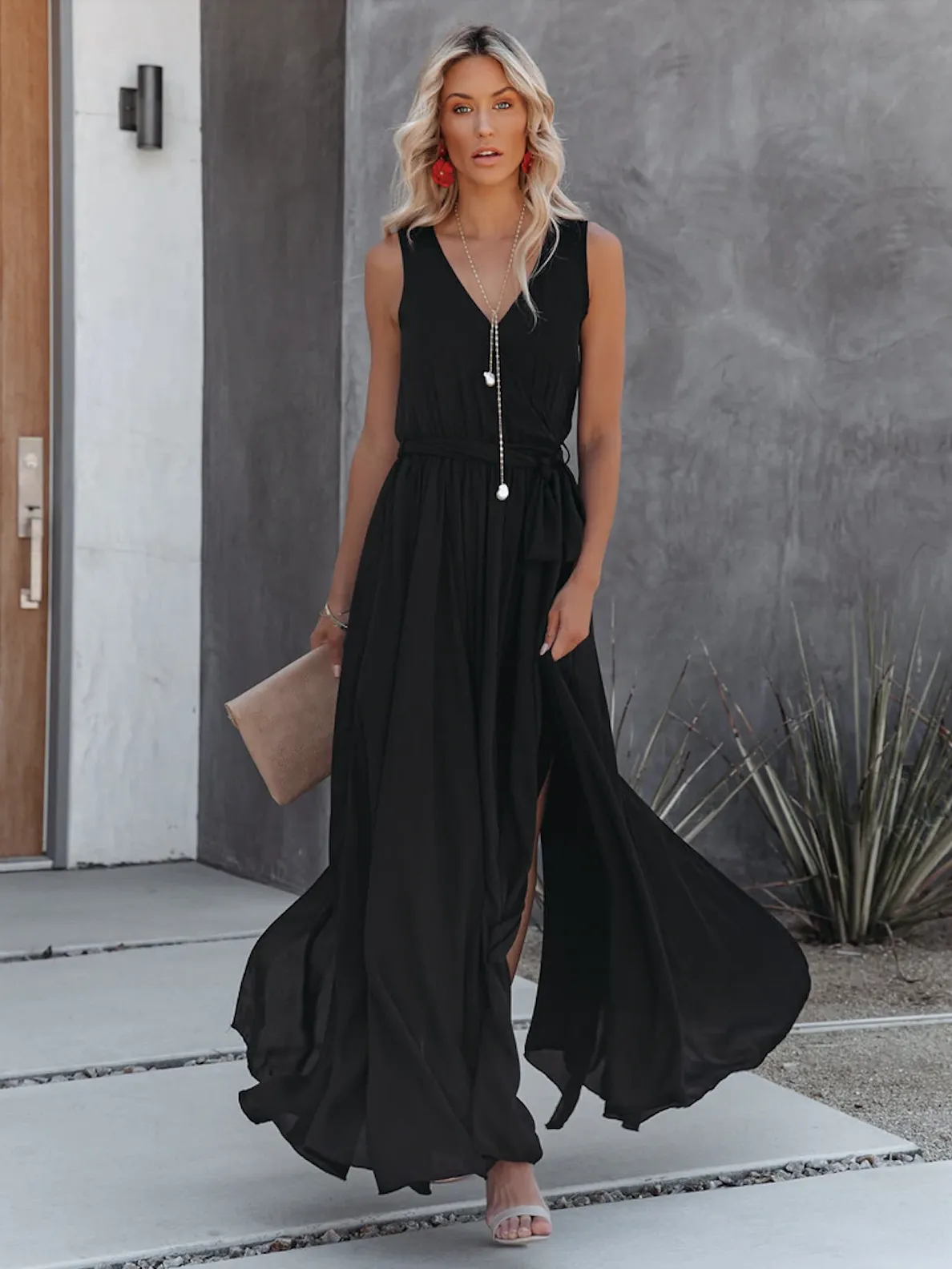 V-Neck Maxi Dress Sleeveless Long Prom Dress