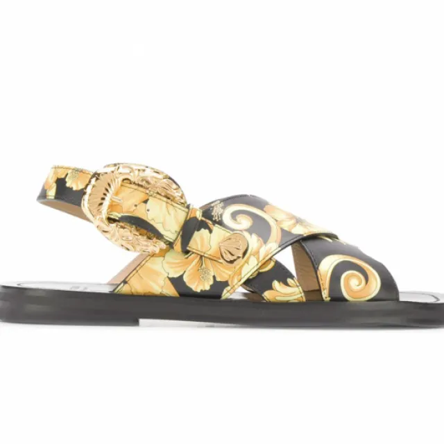 VERSACE baroque print sandals Yellow Gold Size US 8 Leather